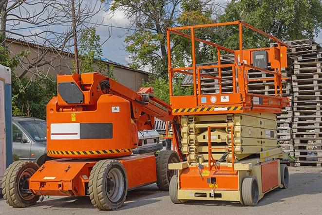 warehouse forklift in action during a busy workday in Danvers